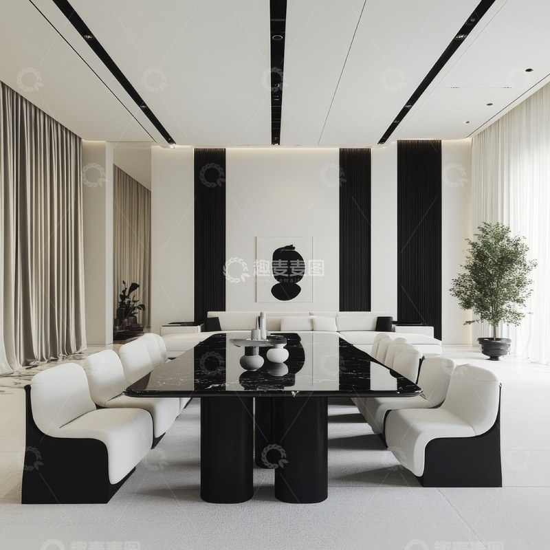 高清大图下载【趣麦麦图】现代简约风格的黑白客厅设计