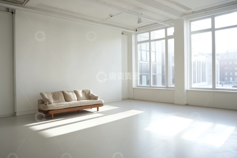 高清大图下载【趣麦麦图】明亮宽敞的室内空间，单人沙发靠窗摆放