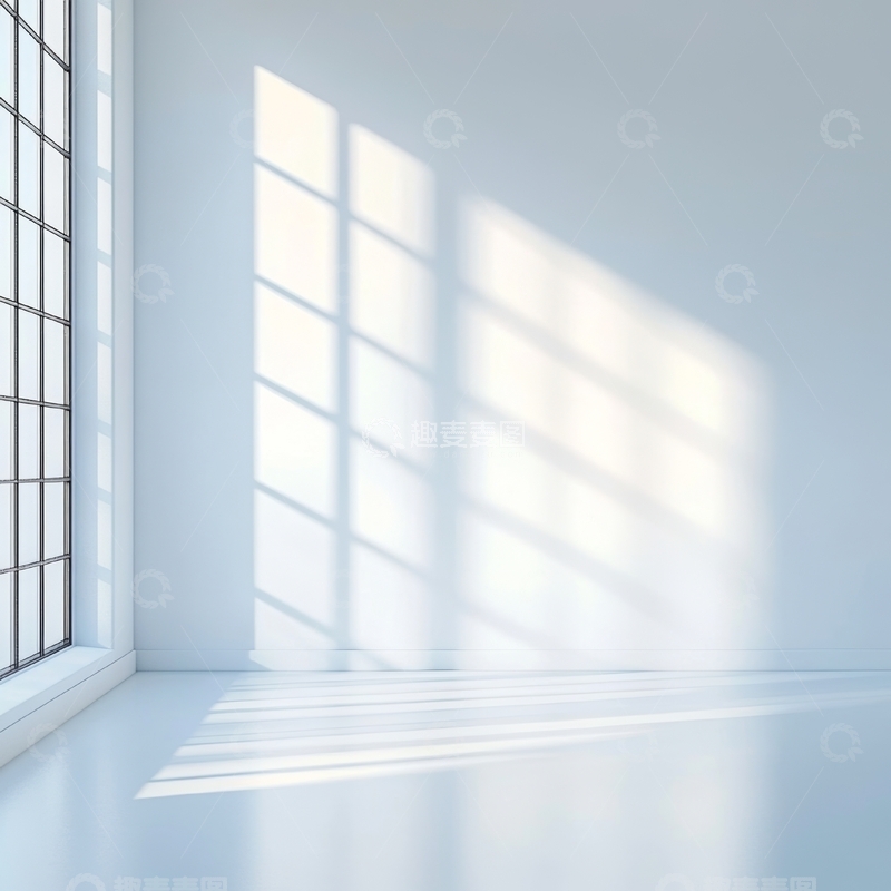 高清大图下载【趣麦麦图】阳光透过窗户洒在空旷房间的墙上