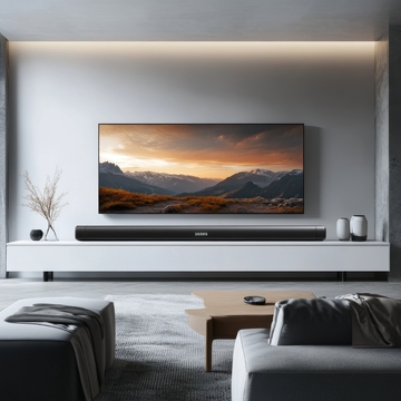 现代客厅中的大屏电视与音响组合