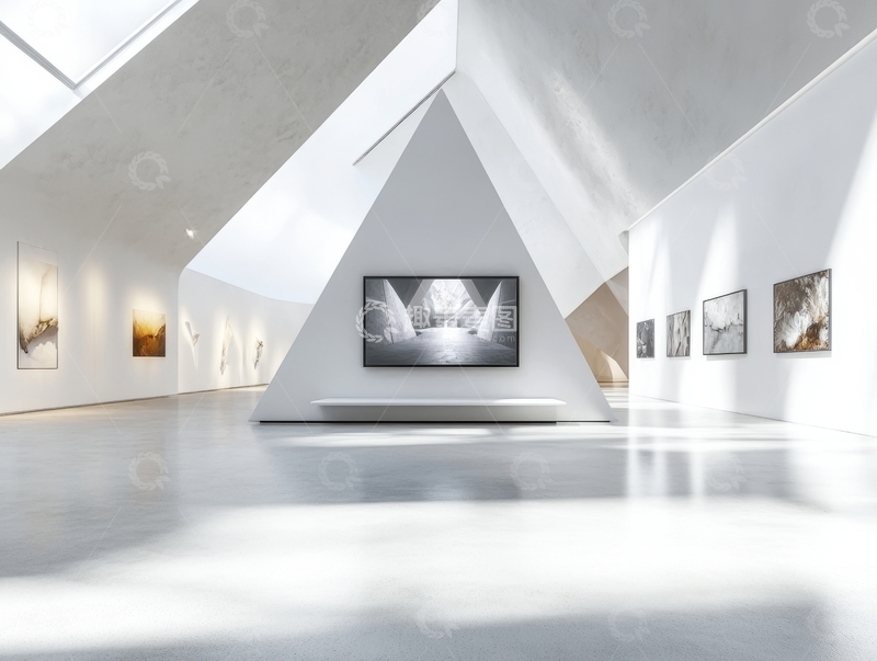 高清大图下载【趣麦麦图】现代艺术展厅内的大型屏幕展示