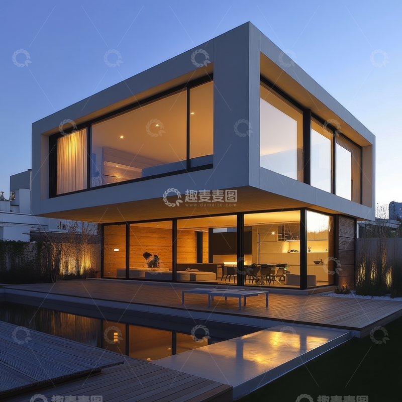 高清大图下载【趣麦麦图】现代简约别墅夜景