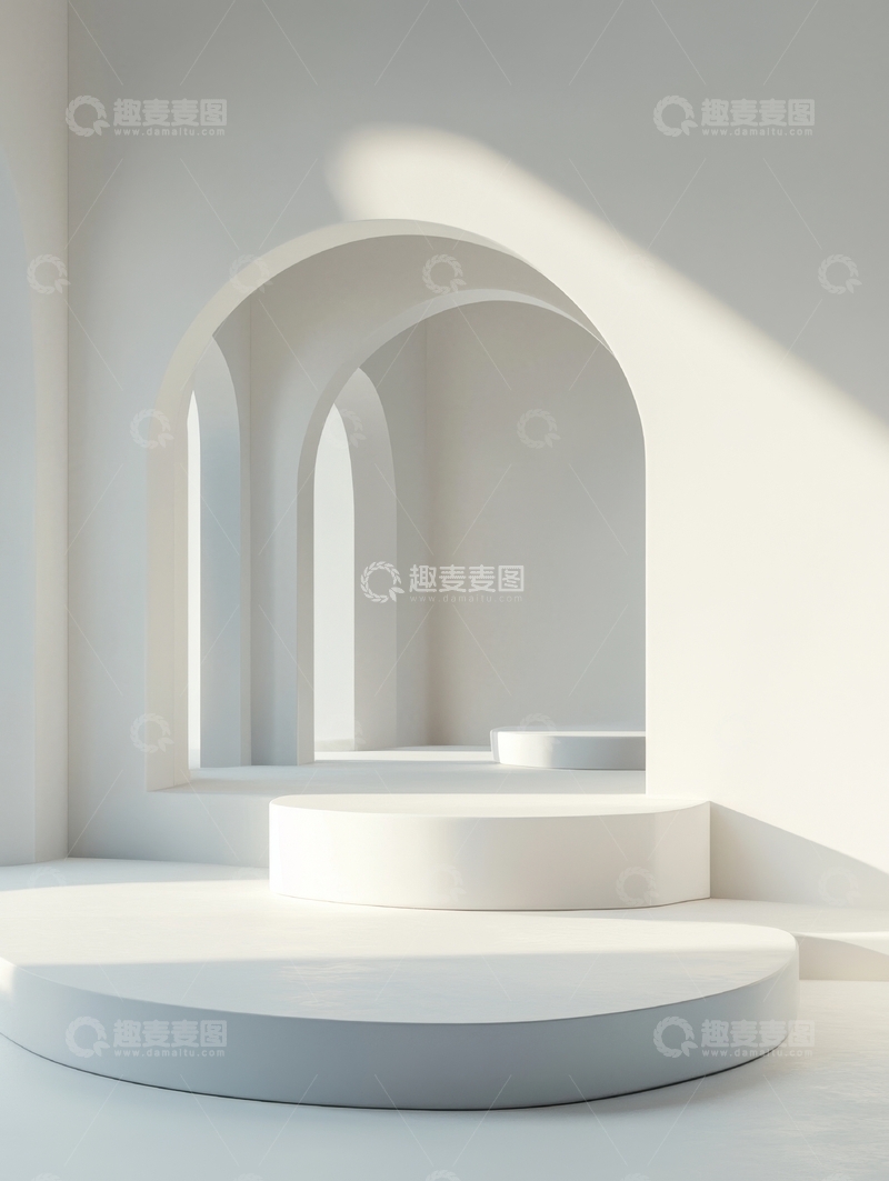 高清大图下载【趣麦麦图】简约白色拱门与阶梯设计