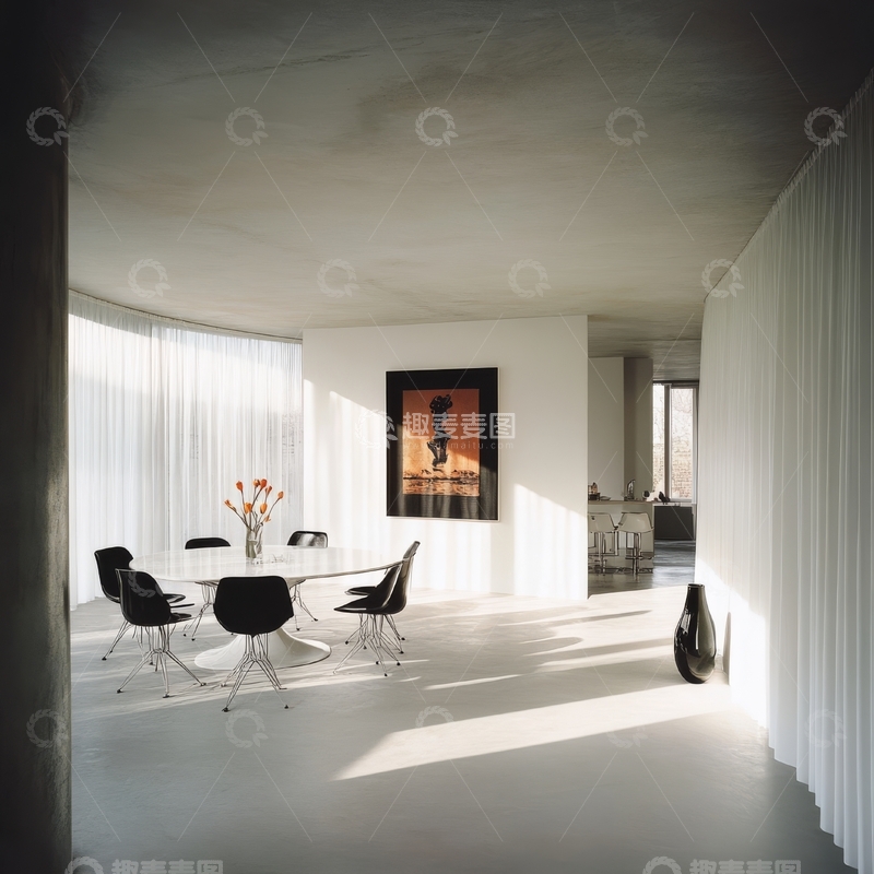 高清大图下载【趣麦麦图】现代简约室内设计，餐桌与艺术装饰