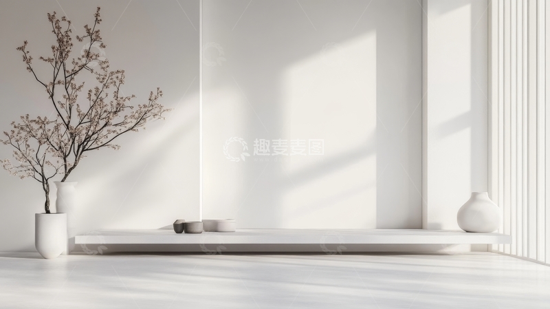 高清大图下载【趣麦麦图】简约室内设计，阳光透过窗户洒在平台上