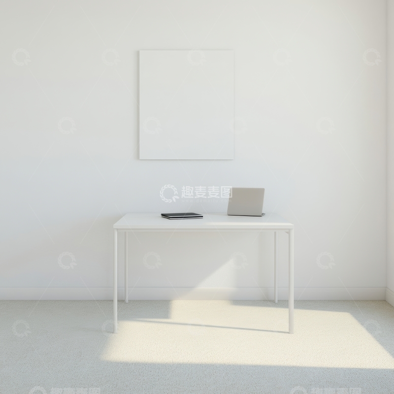 高清大图下载【趣麦麦图】简约白色书桌与笔记本电脑