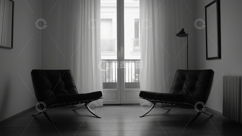 高清大图下载【趣麦麦图】黑白客厅双椅对称布局