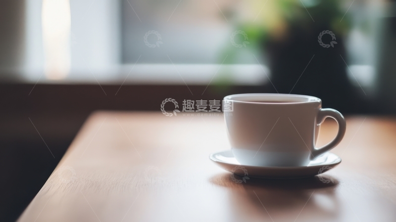 高清大图下载【趣麦麦图】窗边木桌上的一杯咖啡