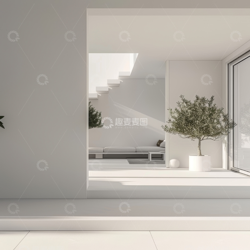 高清大图下载【趣麦麦图】现代简约室内设计，自然光与绿植点缀