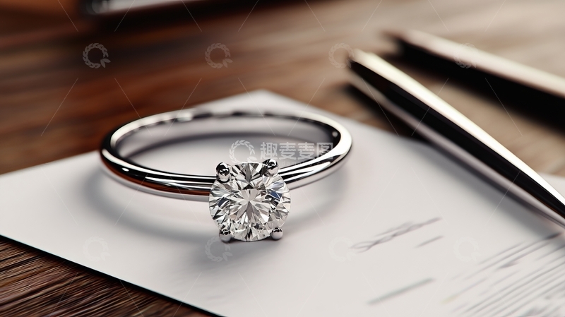 高清大图下载【趣麦麦图】钻石戒指置于文件之上
