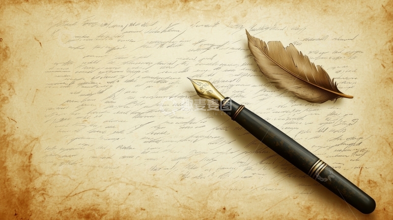 高清大图下载【趣麦麦图】羽毛笔与古老信纸