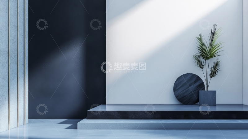 高清大图下载【趣麦麦图】简约室内设计，光影与绿植点缀