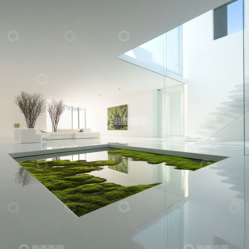 高清大图下载【趣麦麦图】现代室内设计，水池与绿植结合