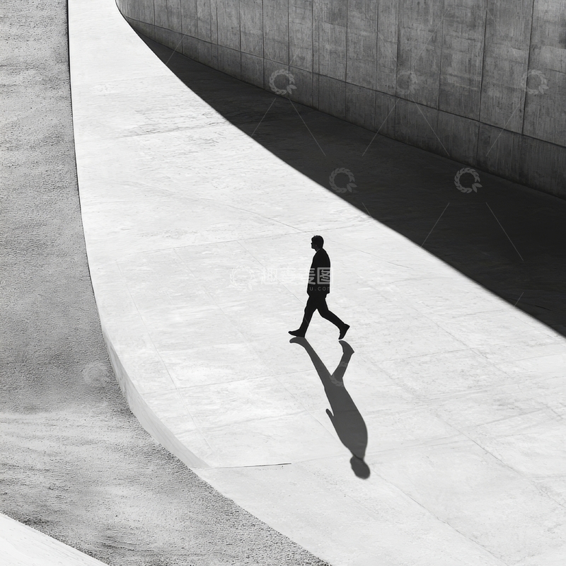 高清大图下载【趣麦麦图】黑白光影中行走的人影
