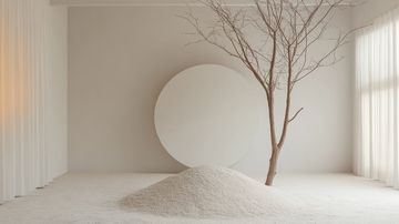 室内简约艺术装置：树与圆盘