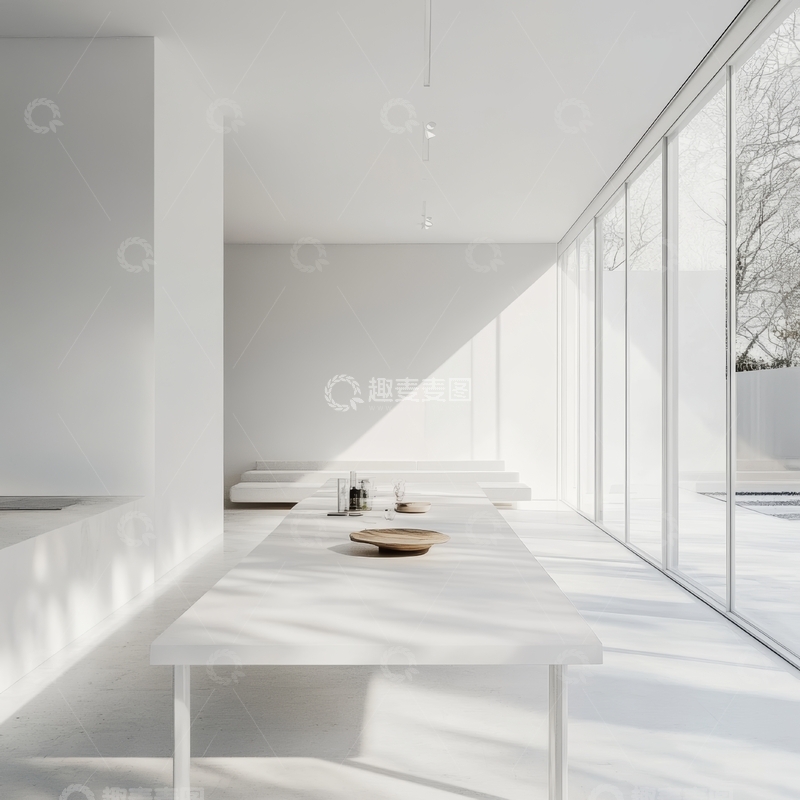 高清大图下载【趣麦麦图】现代简约室内设计，长桌与落地窗