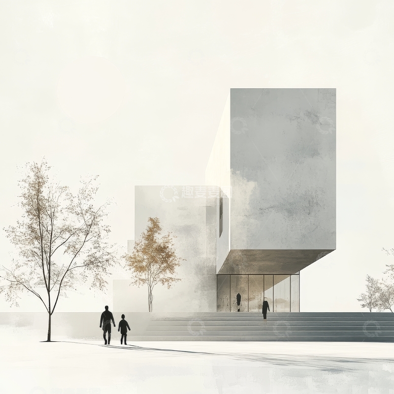 高清大图下载【趣麦麦图】现代建筑前的行人剪影