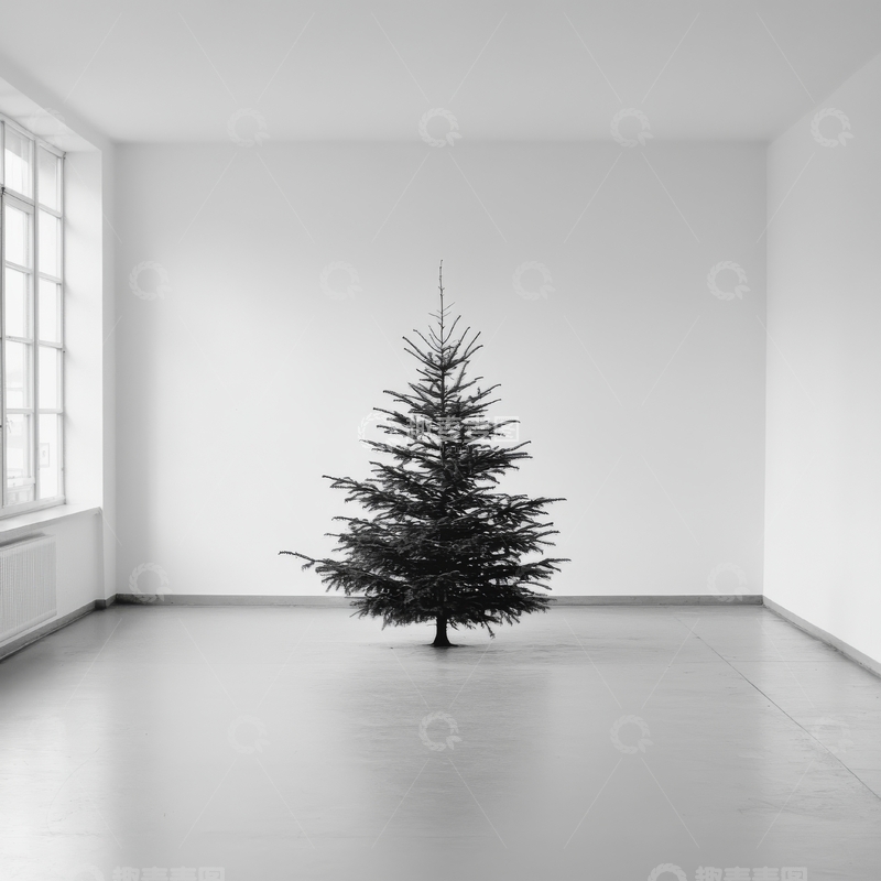 高清大图下载【趣麦麦图】室内单棵松树的黑白摄影