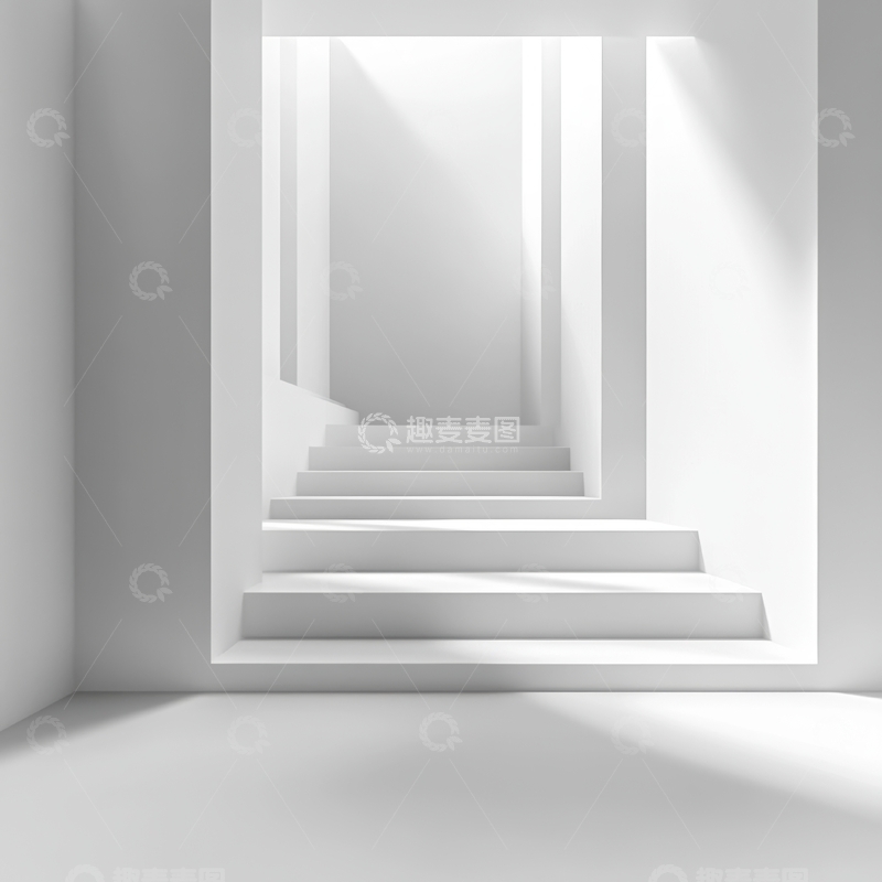 高清大图下载【趣麦麦图】白色阶梯与光影的抽象空间