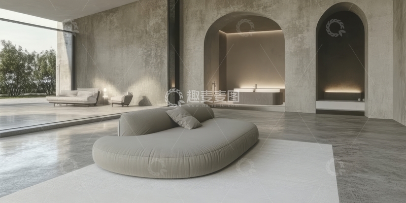 高清大图下载【趣麦麦图】现代简约室内设计，圆形沙发与拱门装饰