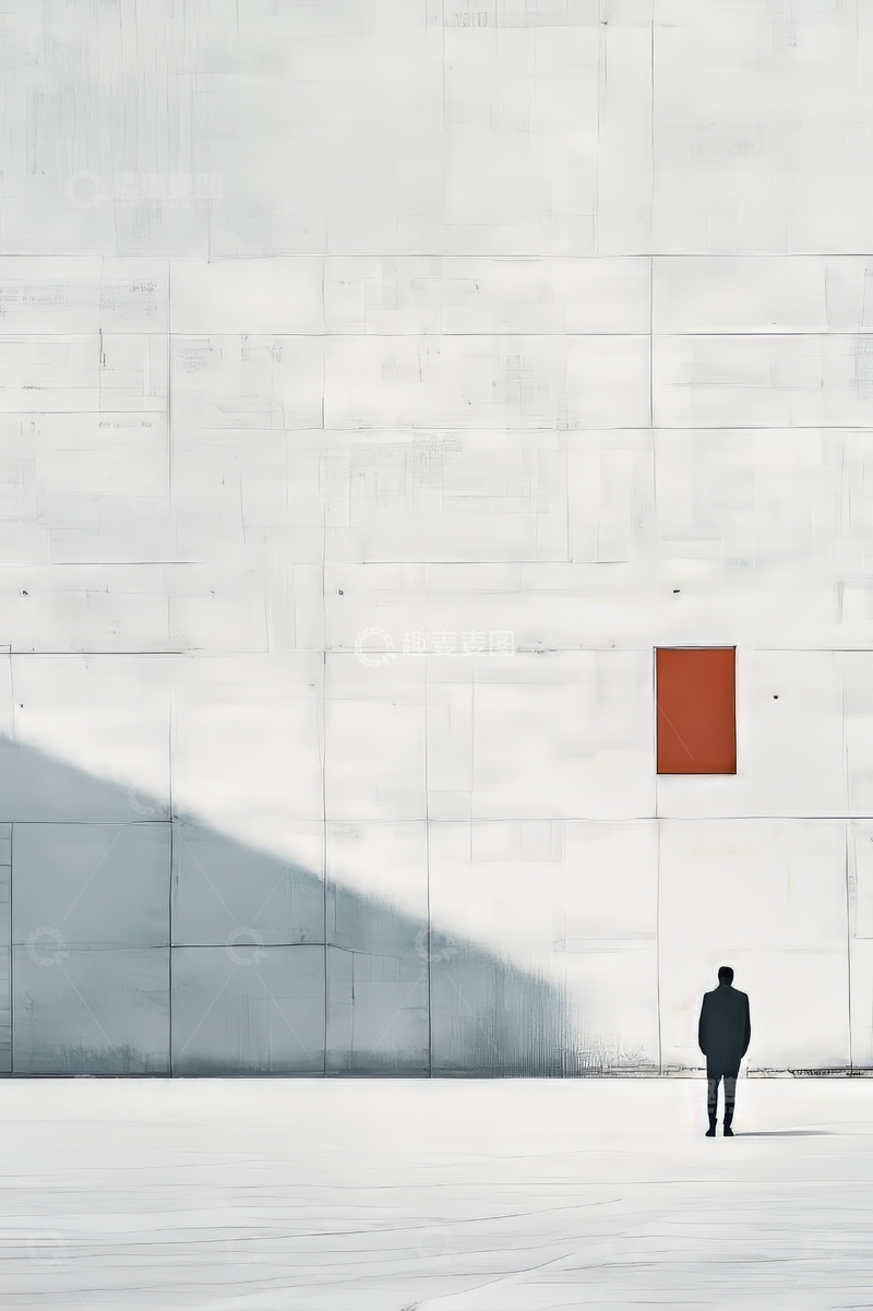 高清大图下载【趣麦麦图】墙边独行者与红色方块