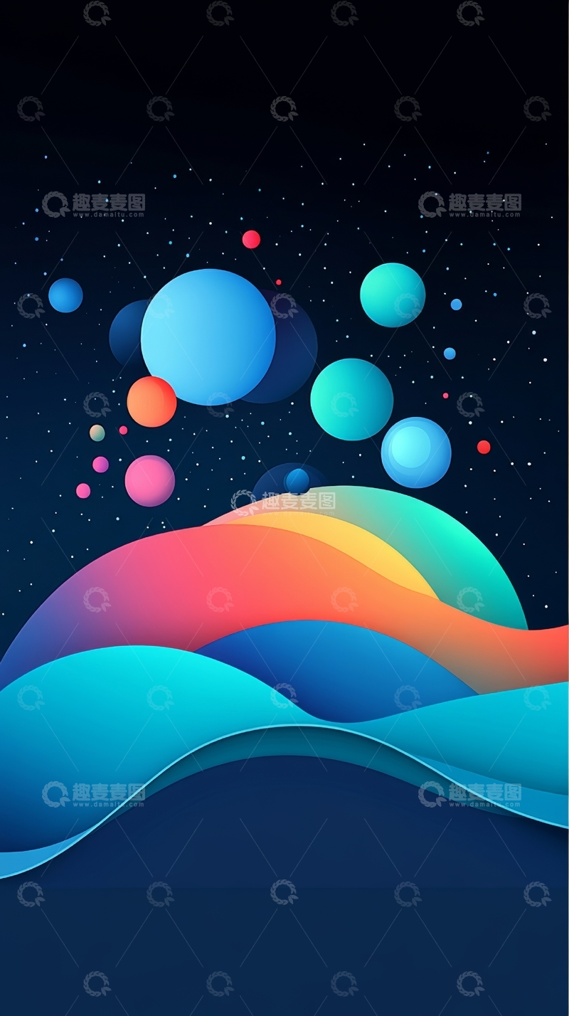 高清大图下载【趣麦麦图】色彩斑斓的抽象波浪与气泡