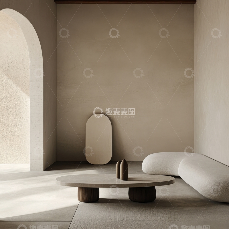 高清大图下载【趣麦麦图】简约室内设计，弧形门洞与圆形家具