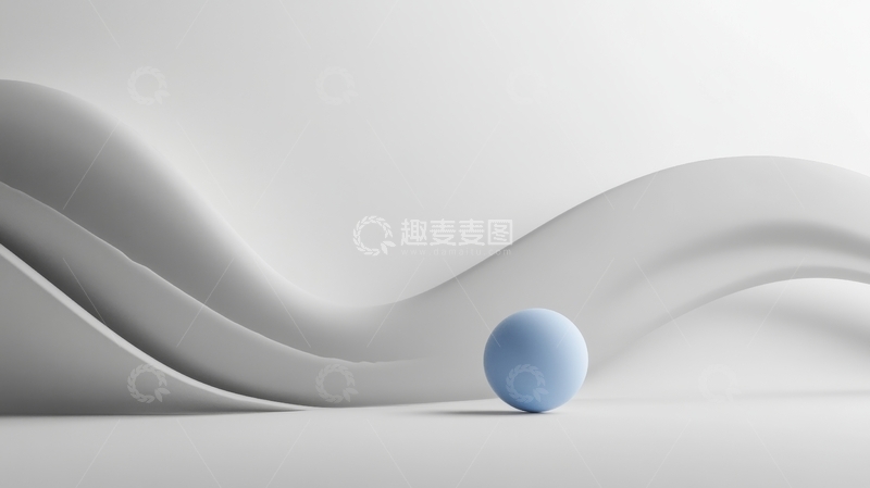 高清大图下载【趣麦麦图】蓝色球体与灰色波浪线条的抽象组合