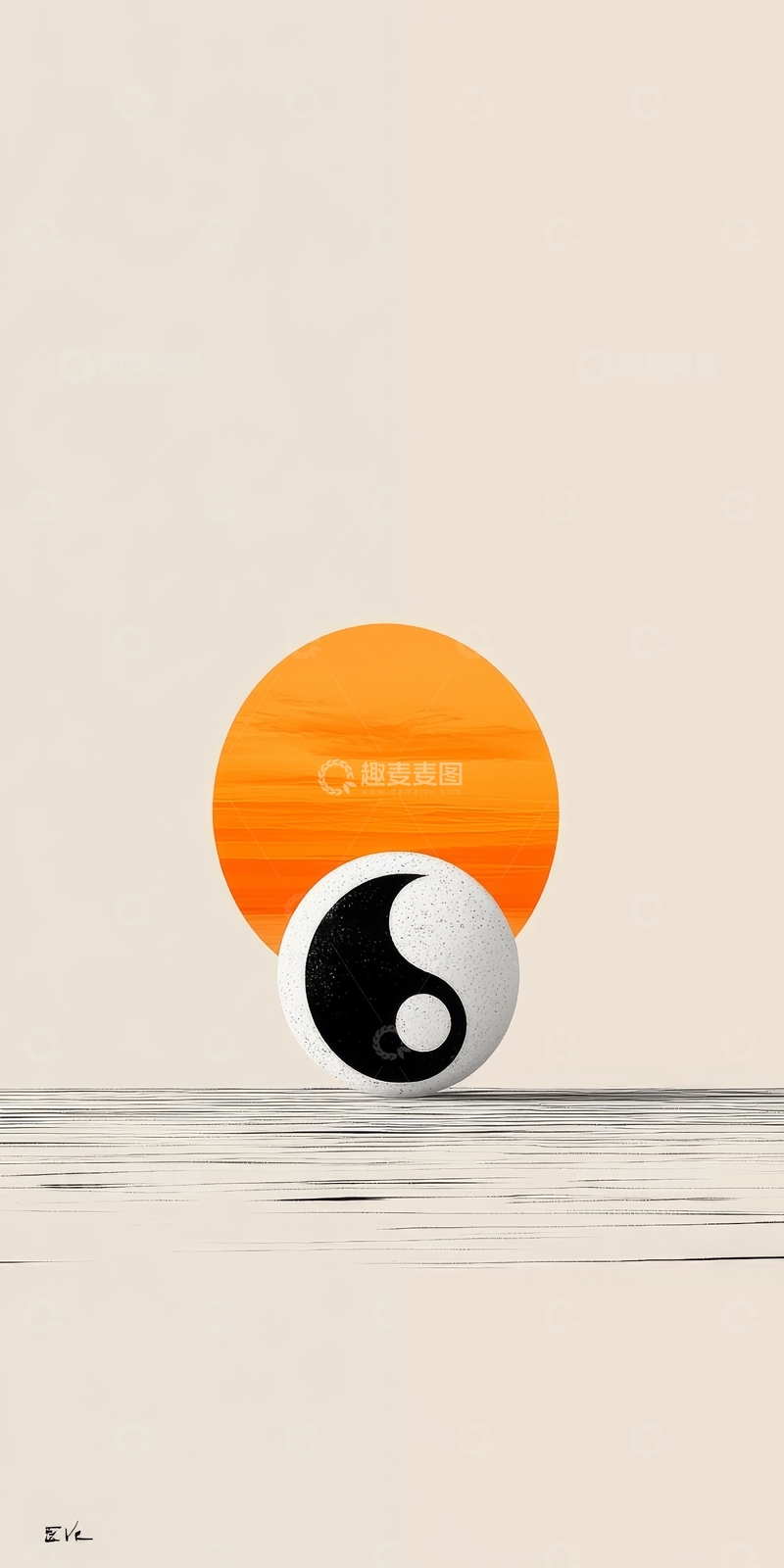 高清大图下载【趣麦麦图】太极图案与橙色圆球的和谐构图