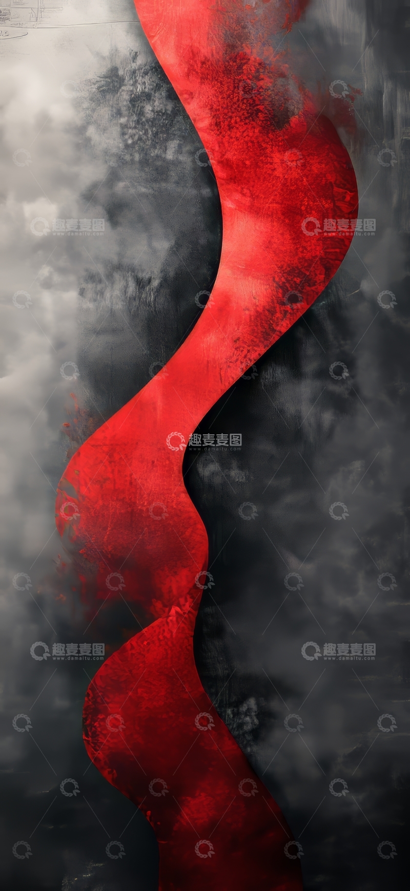 高清大图下载【趣麦麦图】红色曲线与灰色背景的抽象艺术