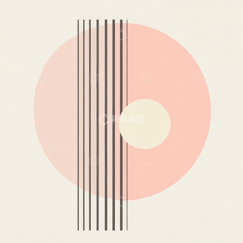 粉色圆圈与竖条的抽象组合