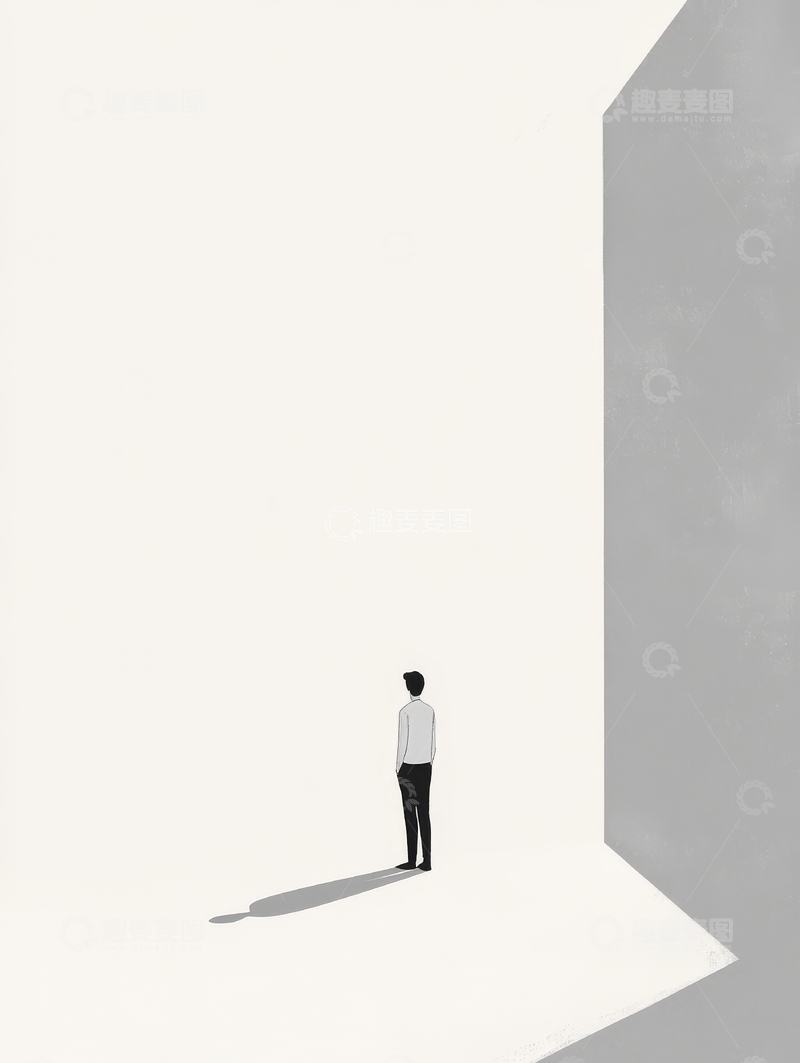 高清大图下载【趣麦麦图】一人伫立墙角，光影交错