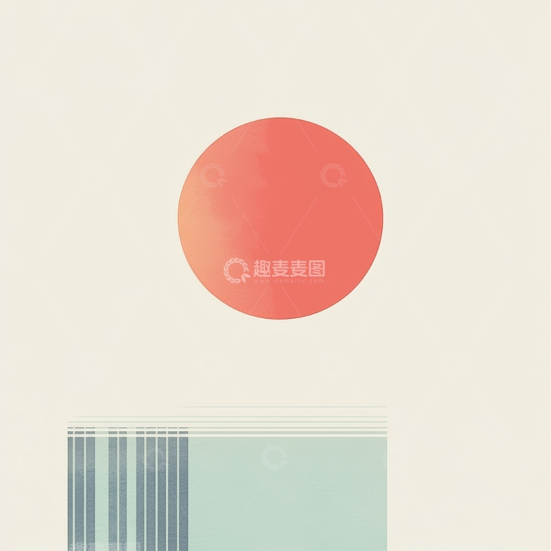 高清大图下载【趣麦麦图】红色圆圈与条纹方块的抽象组合