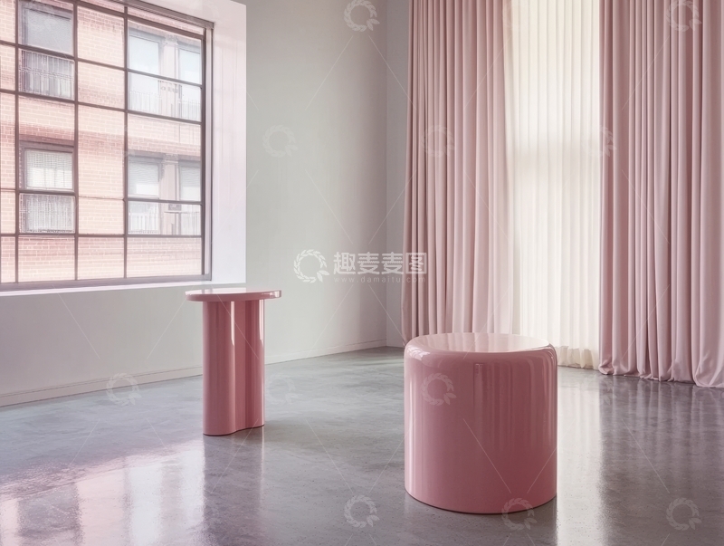 高清大图下载【趣麦麦图】粉色窗帘与家具的简约室内设计
