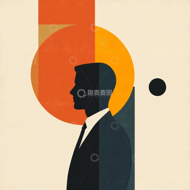 高清大图下载【趣麦麦图】剪影人物与几何色块背景