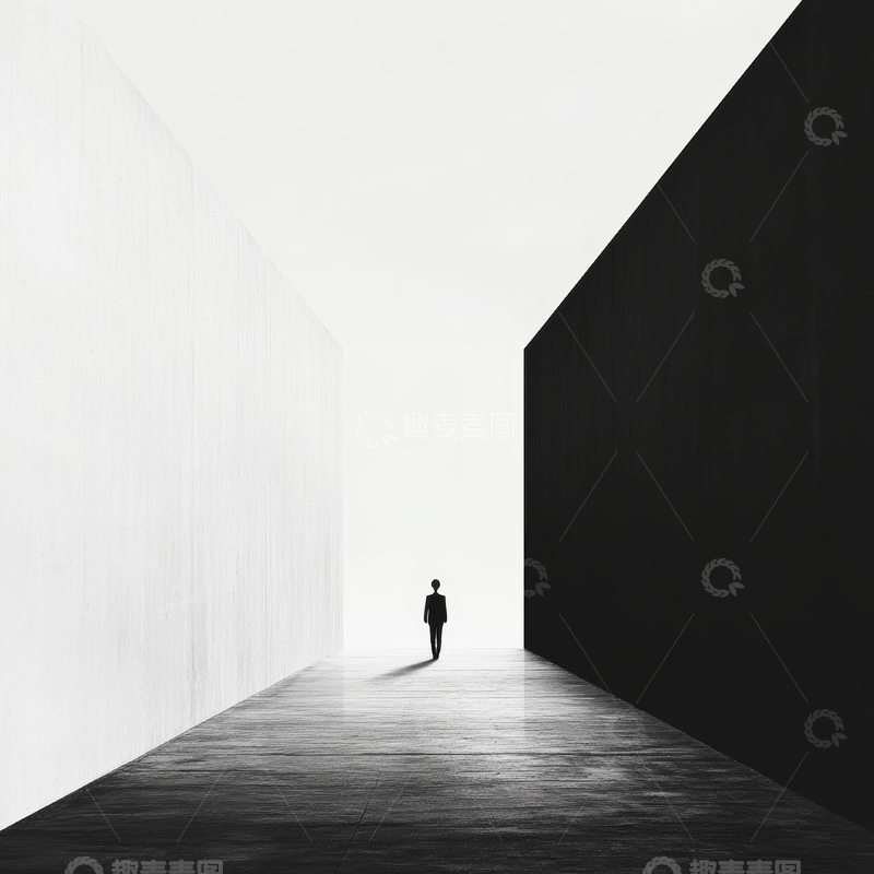 高清大图下载【趣麦麦图】光影交错的走廊中孤独行走的人