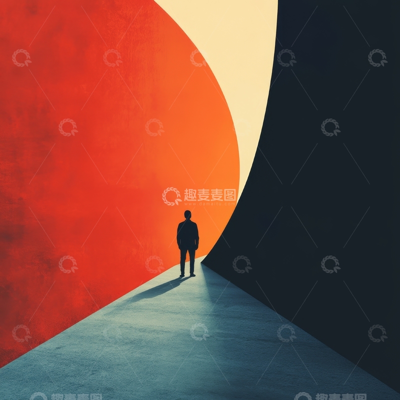 高清大图下载【趣麦麦图】行者在色彩渐变的抽象空间中