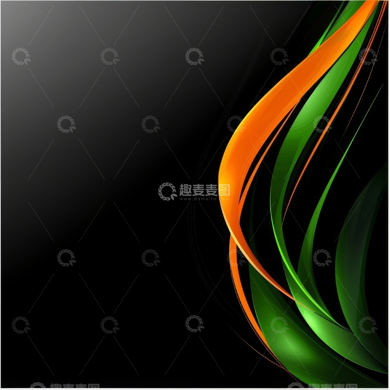 高清大图下载【趣麦麦图】橙绿曲线在黑色背景上的抽象设计