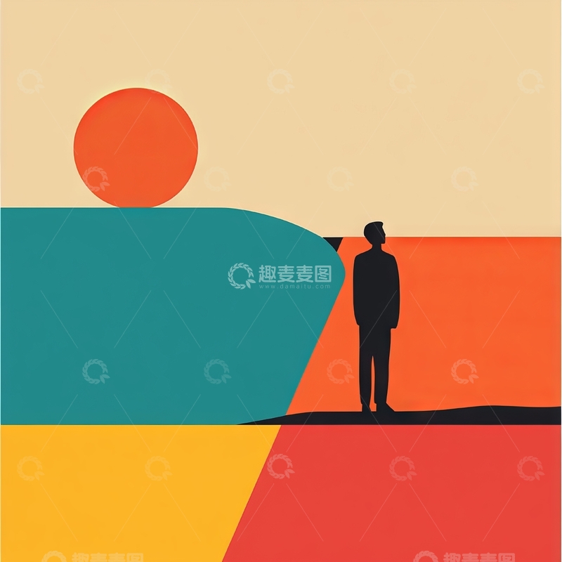 高清大图下载【趣麦麦图】日落剪影：孤独人物的多彩世界