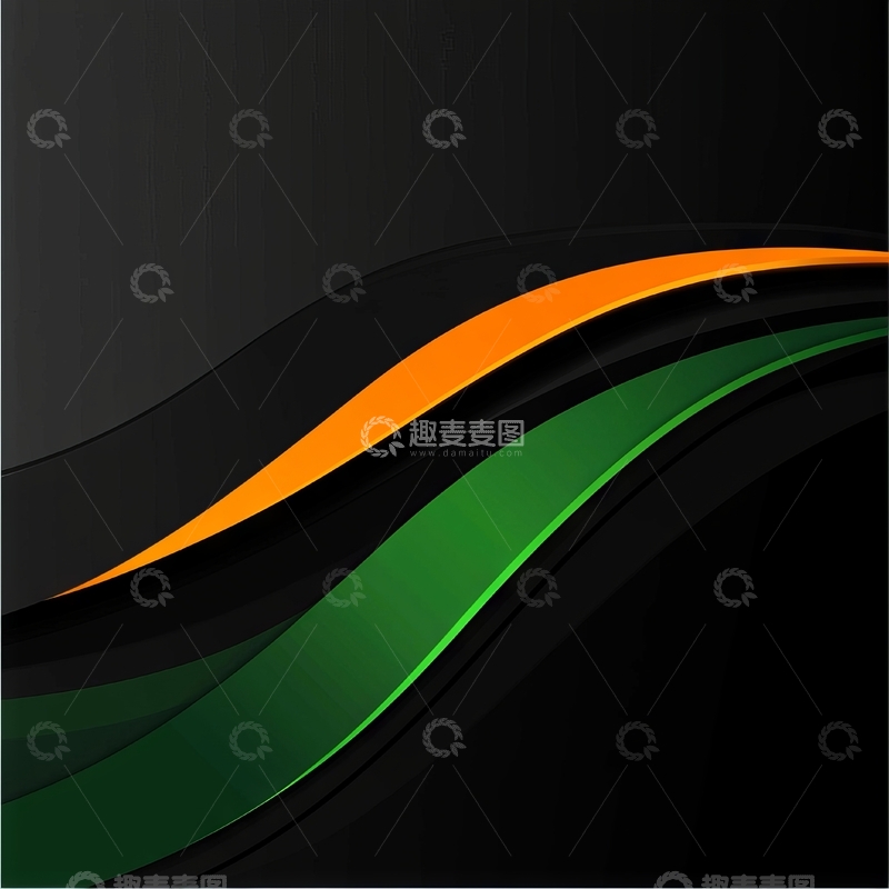 高清大图下载【趣麦麦图】黑色背景上的橙绿波浪线条