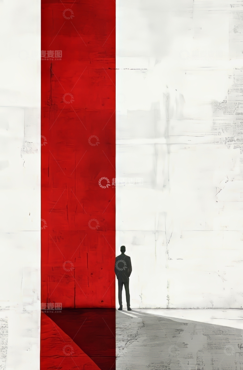 高清大图下载【趣麦麦图】红白墙间，孤独身影
