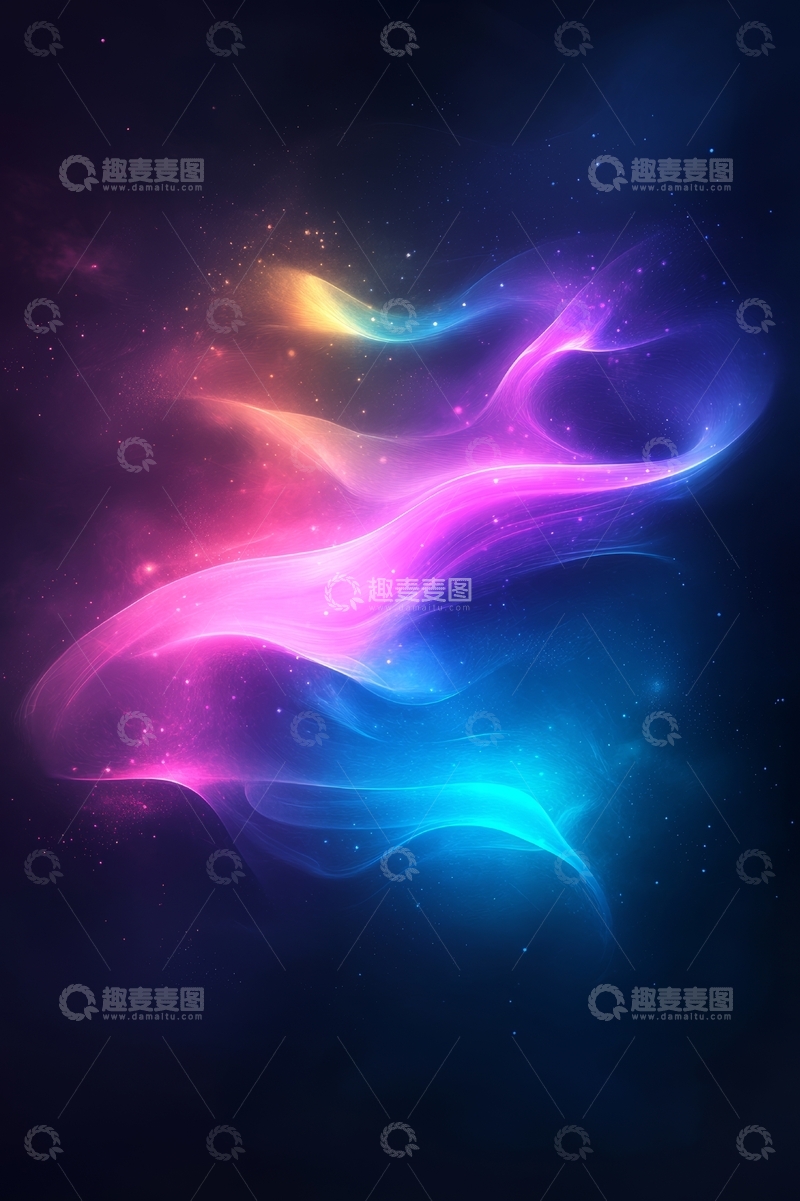 高清大图下载【趣麦麦图】彩虹色流光在黑暗背景中舞动