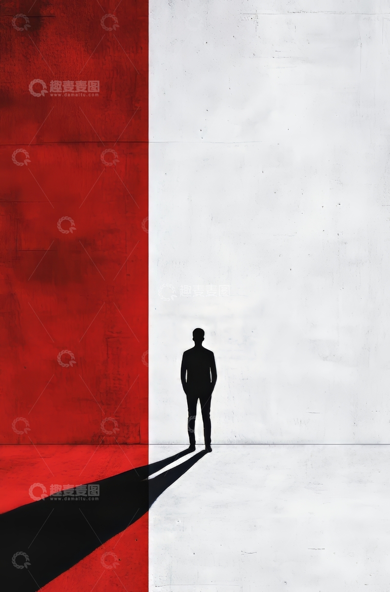 高清大图下载【趣麦麦图】红白墙前的孤独身影