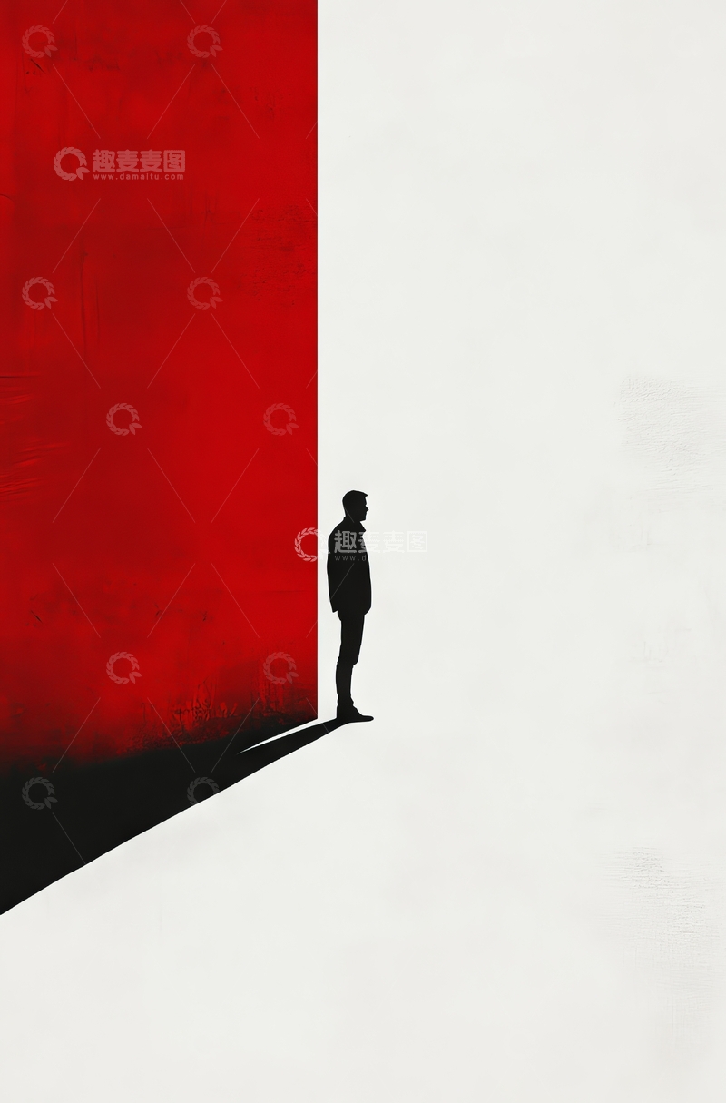 高清大图下载【趣麦麦图】红白墙角的孤独身影