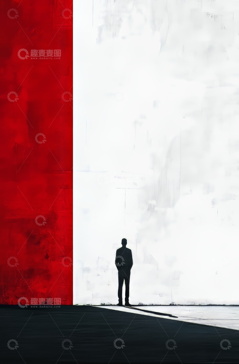 高清大图下载【趣麦麦图】红白墙前的孤独身影