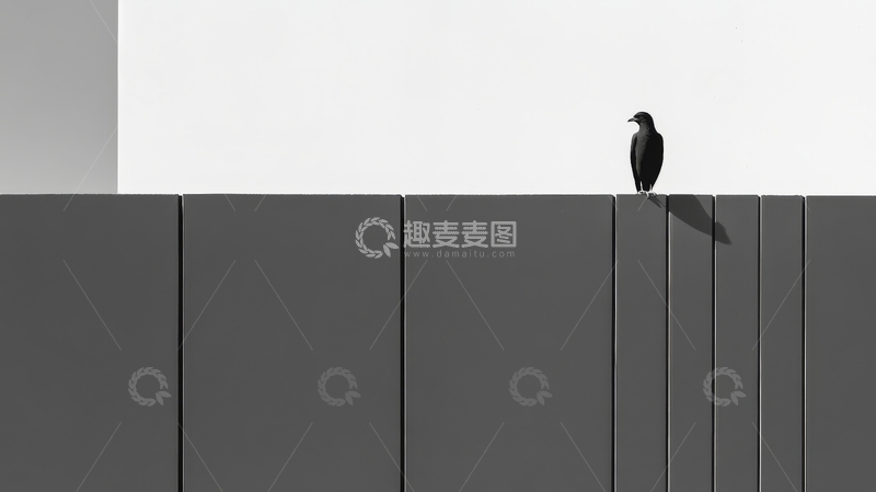 高清大图下载【趣麦麦图】孤鸟栖息于灰色栏杆之上