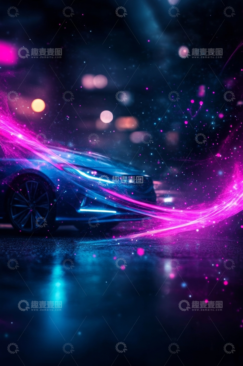 高清大图下载【趣麦麦图】霓虹光影中的未来汽车