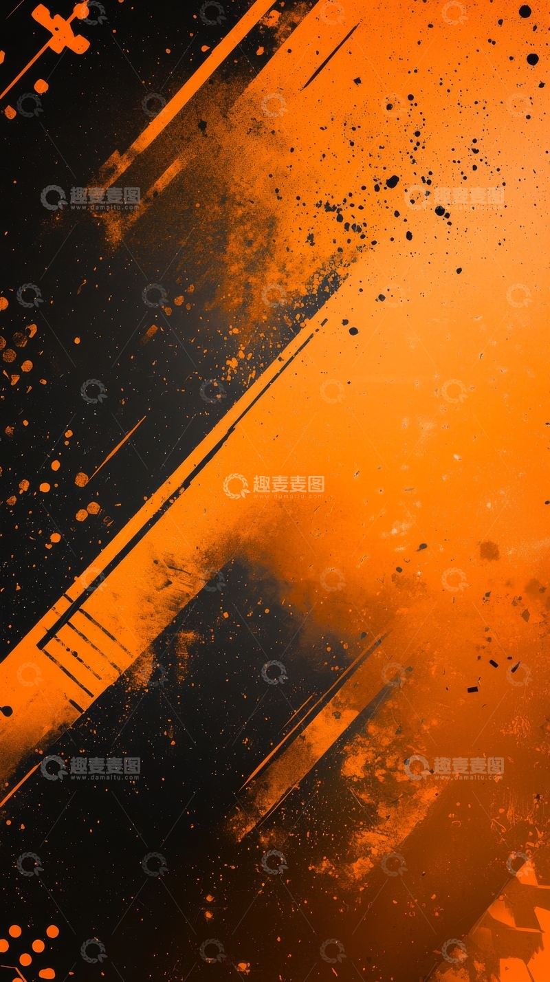 高清大图下载【趣麦麦图】橙黑抽象背景，线条与斑点交织