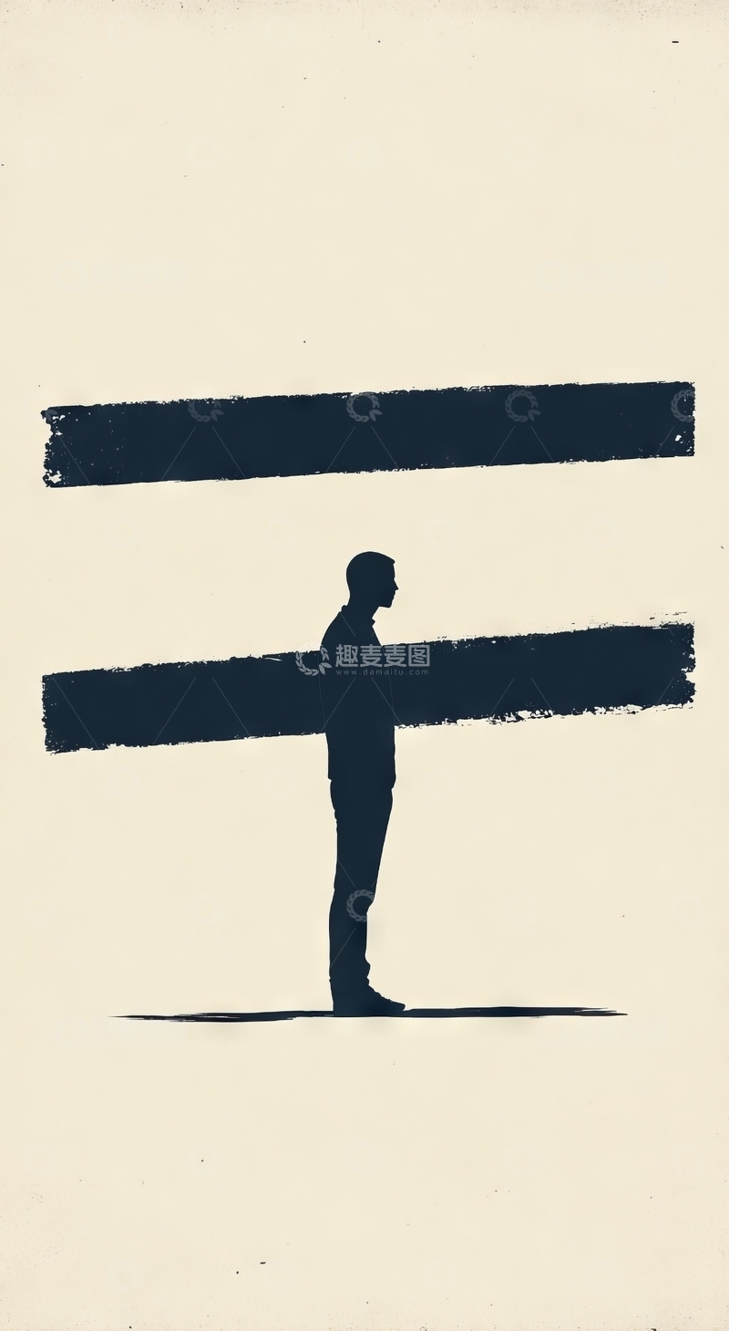 高清大图下载【趣麦麦图】背负横杠的剪影人物