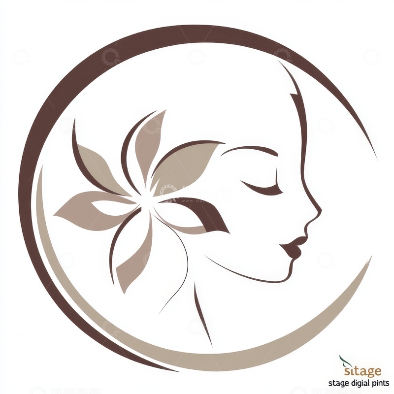 高清大图下载【趣麦麦图】女性侧脸与花卉结合的圆形艺术设计
